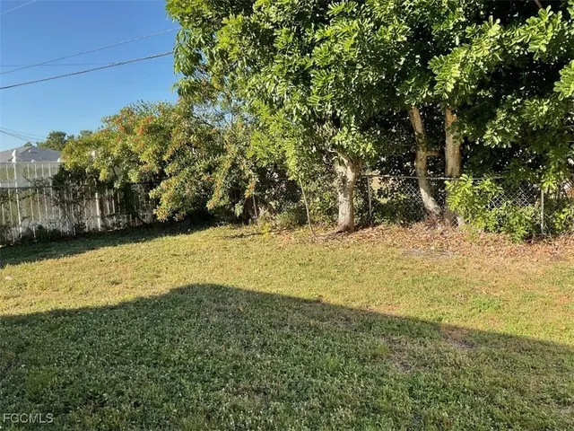 a view of a yard with a tree