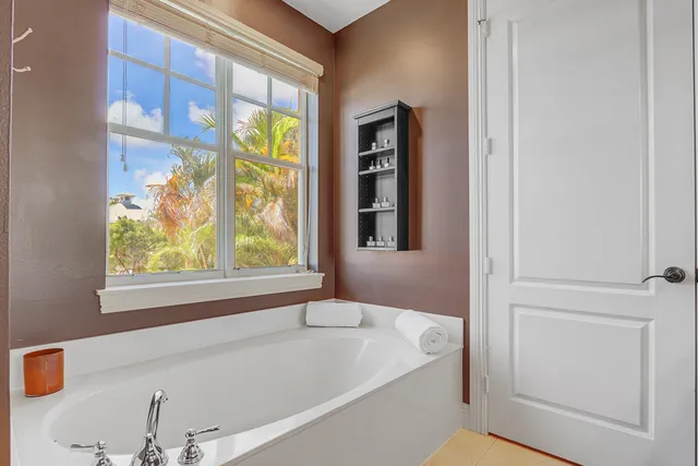 a bathroom with a bathtub