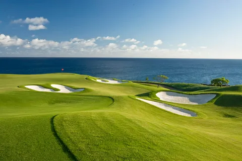 a view of a swimming pool with an ocean view