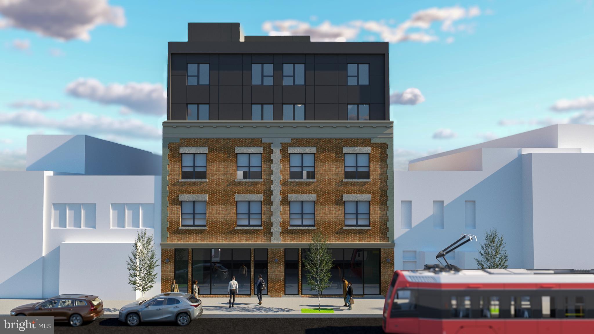 a front view of a building with street view