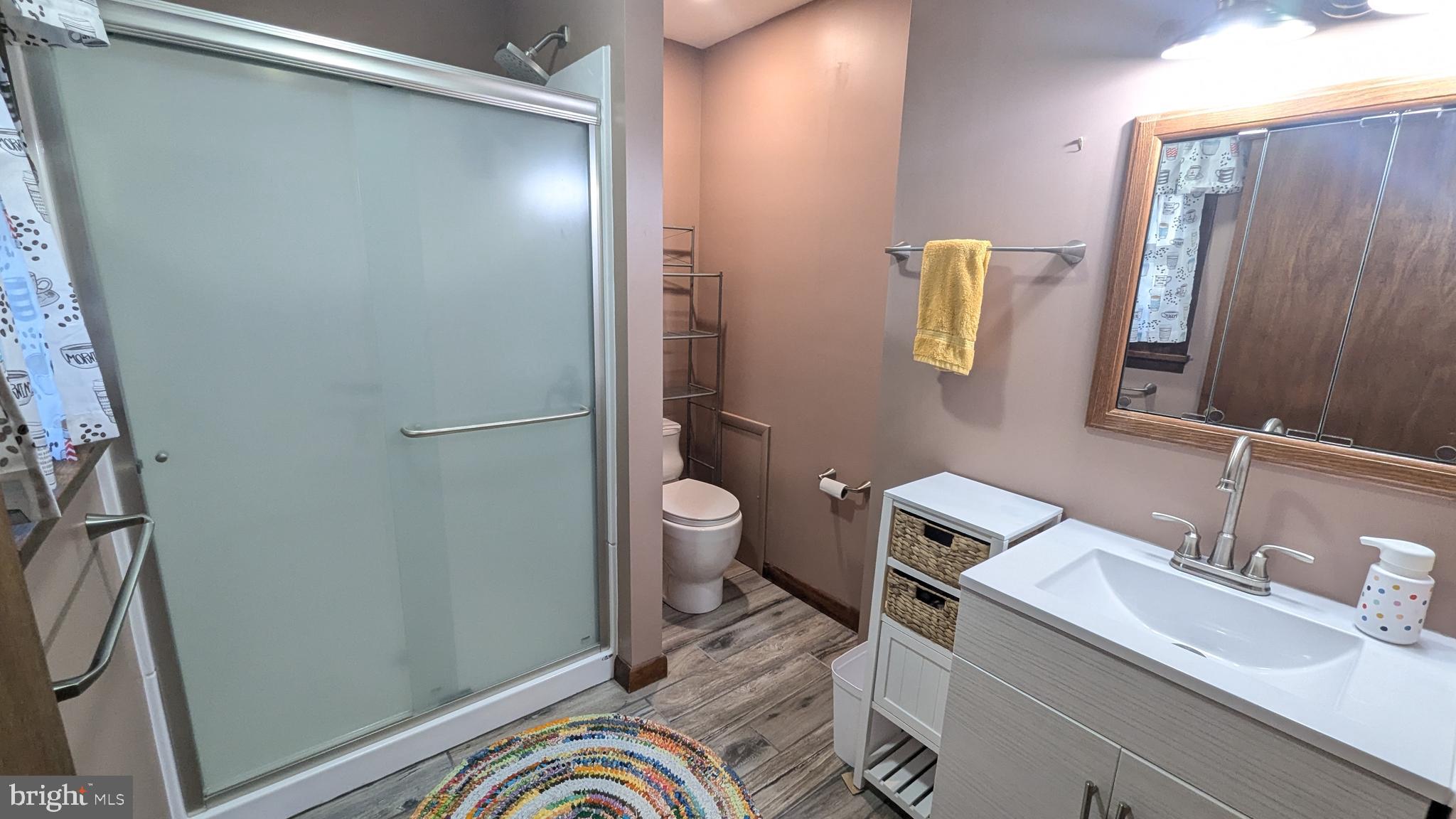 429 Simpson Street Bellefonte, PA 16823 - Photo 25 of 27 a bathroom with a granite countertop sink toilet and shower