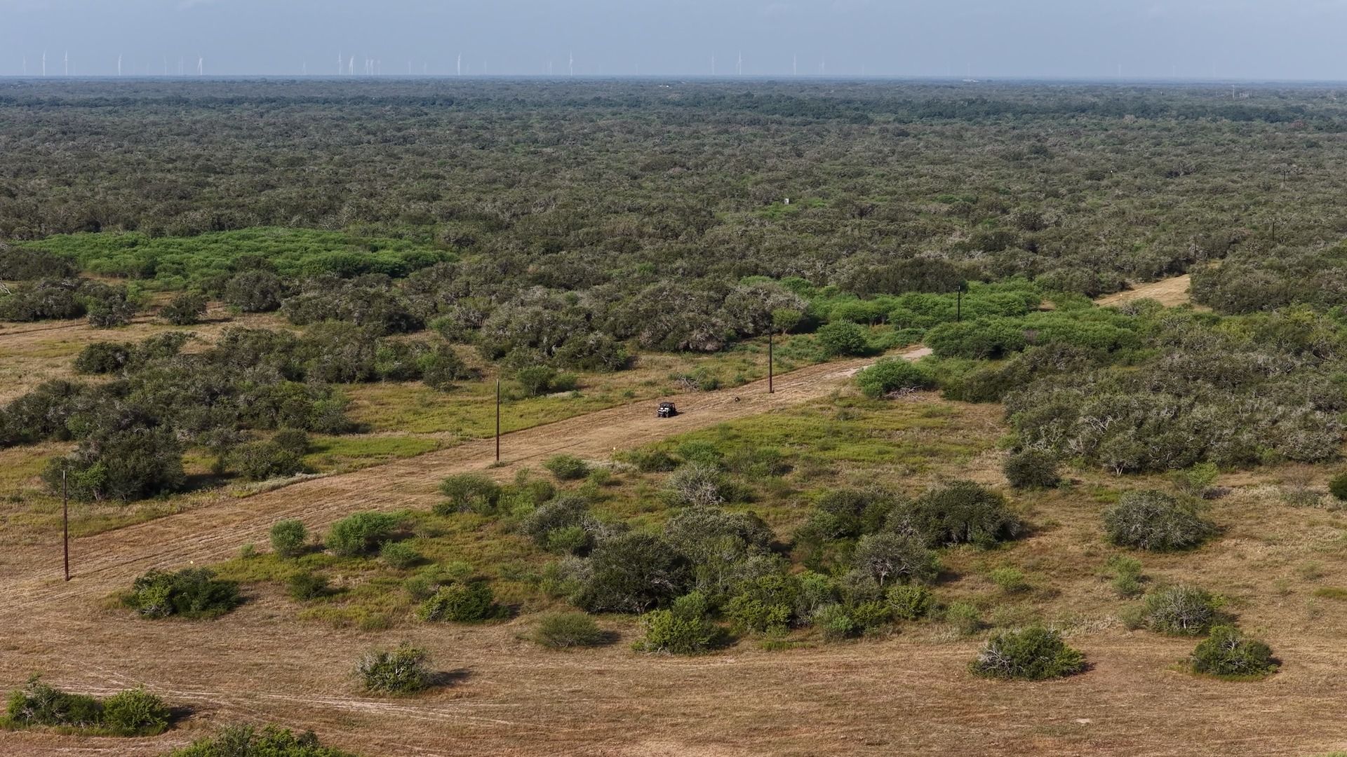 251 Old Goliad Road Refugio, TX 78377 - Photo 24 of 40 An aerial view showcases vast acreage filled with natural brush, native trees, and unpaved pathways.