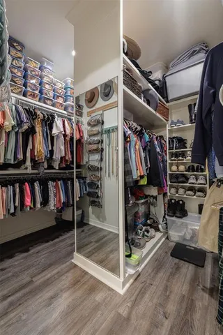 a view of a storage room with racks