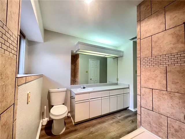 a bathroom with a toilet a sink and a mirror