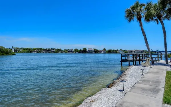 a view of a lake with a beach