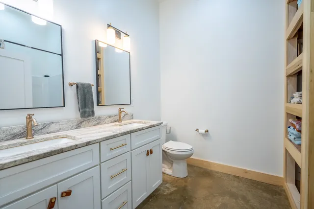 a view of a swimming pool and an outdoor space