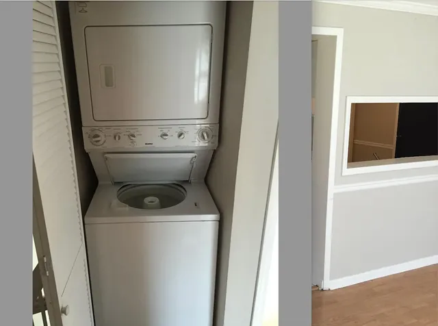 a close up view of a washer and dryer