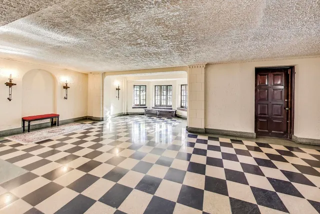 a black and white checkered floor