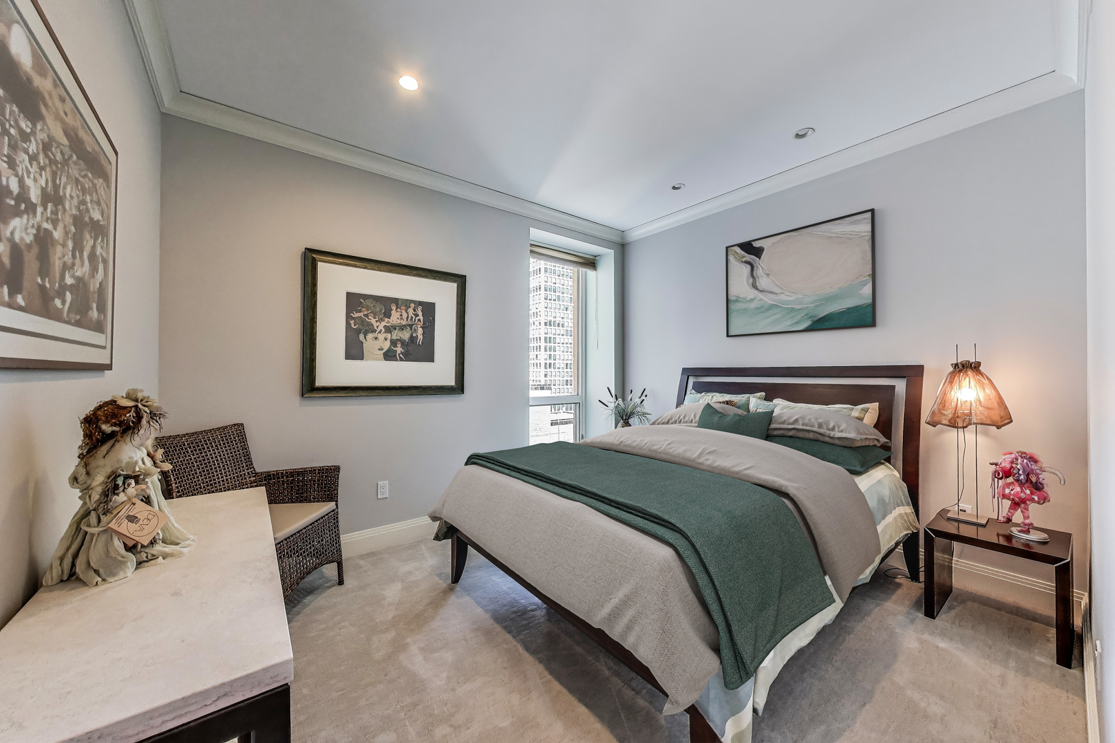 840 North Lake Shore Drive, Unit 2401 Chicago, IL 60611 - Photo 35 of 40 a bedroom with a bed and wooden floor