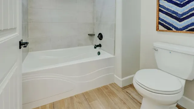 a bathroom with a toilet and a shower