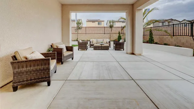 a building outdoor space with patio furniture