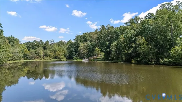 a view of a lake in middle of a forest