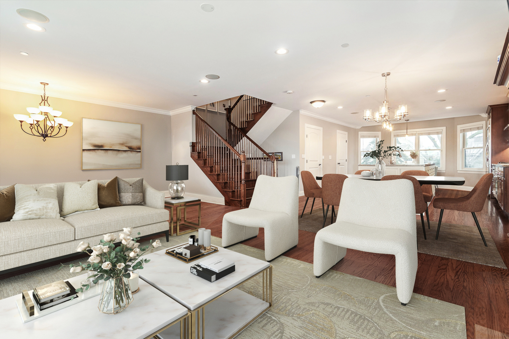 241 North Northwest Highway Park Ridge, IL 60068 - Photo 3 of 28 a living room with furniture and a chandelier