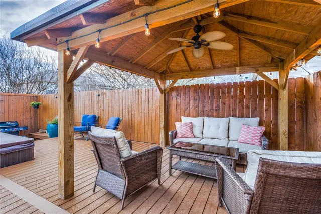a view of a roof deck with a couches