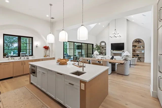 a kitchen with lots of counter top space