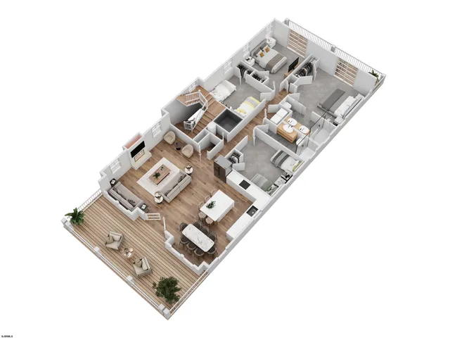 a view of dresser with living room