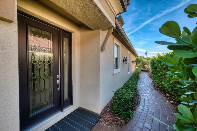 a view of a porch with seating space
