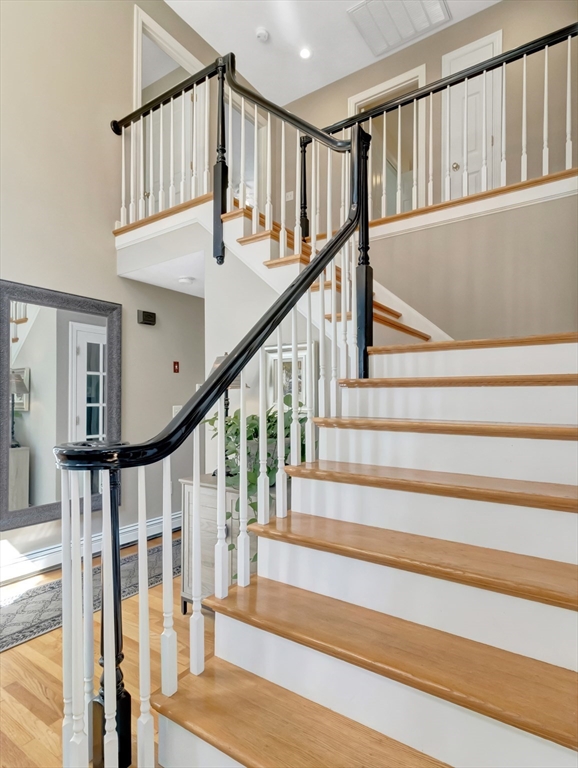 1620 West Street Wrentham, MA 02093 - Photo 27 of 42 a view of staircase with lots of frames on wall and wooden floor