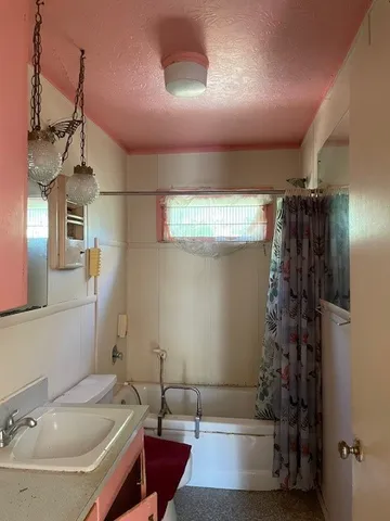 a bathroom with a sink and a shower