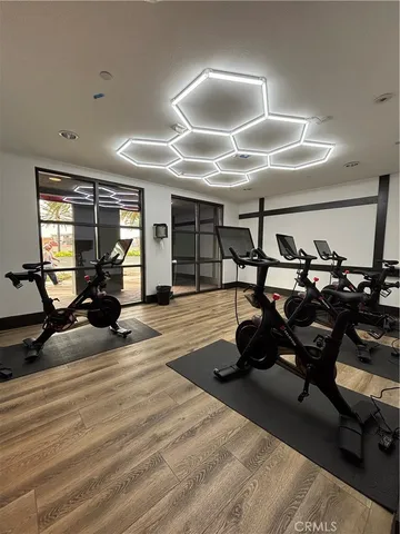 a view of a table and chairs in a room