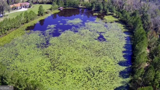an aerial view of house with yard