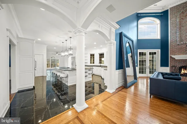 a view of a living room and dining room
