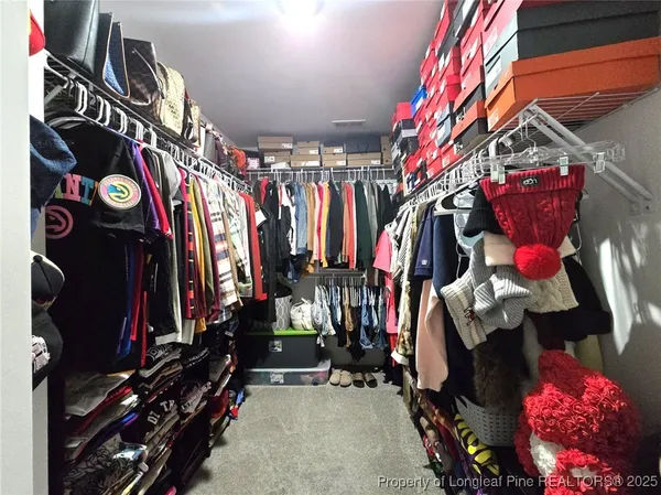 a view of a closet with storage