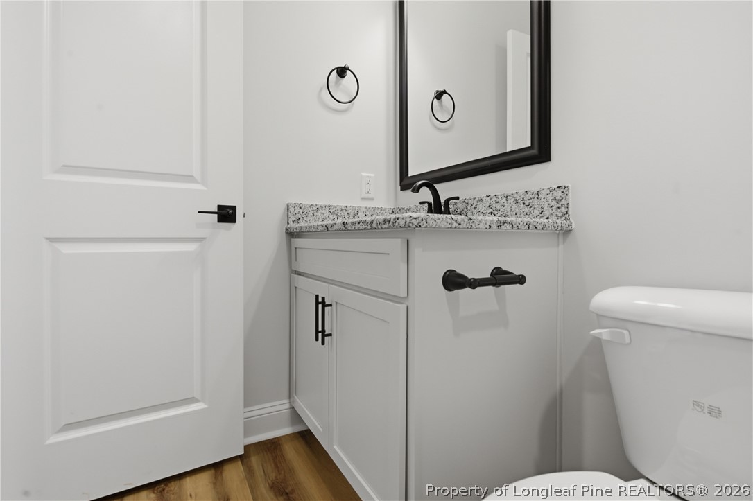 1523 McBryde Lake Road Raeford, NC 28376 - Photo 23 of 32 a bathroom with a sink a toilet a mirror and shower