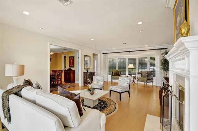 a view of a dining room with furniture and window