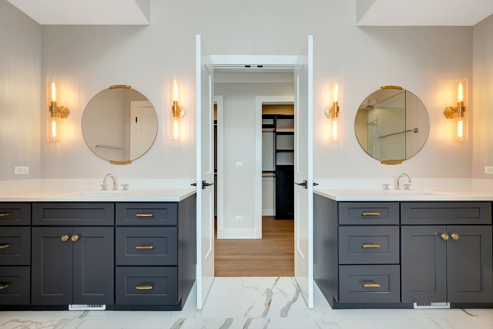 3302 North Hoyne Avenue Chicago, IL 60618 - Photo 11 of 27 a bathroom with a double vanity sink and a mirror