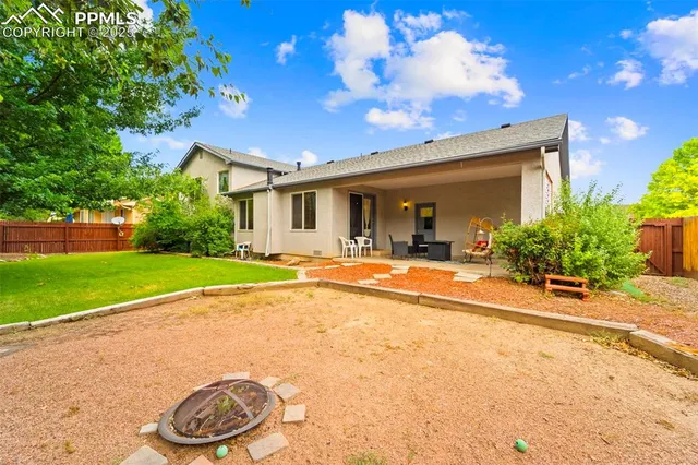 a view of a house with a swimming pool and a yard