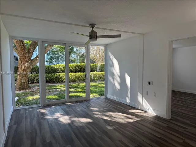a view of swimming pool from a window