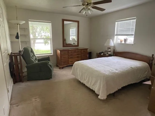 a bedroom with a bed and furniture