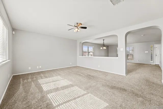 a view of kitchen and chandelier