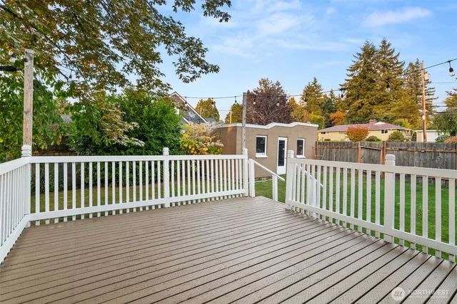 a view of a wooden roof deck