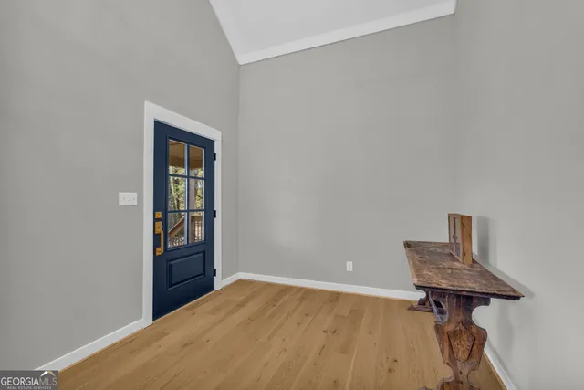 a view of wooden door