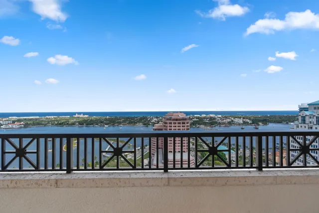 a view of balcony with city