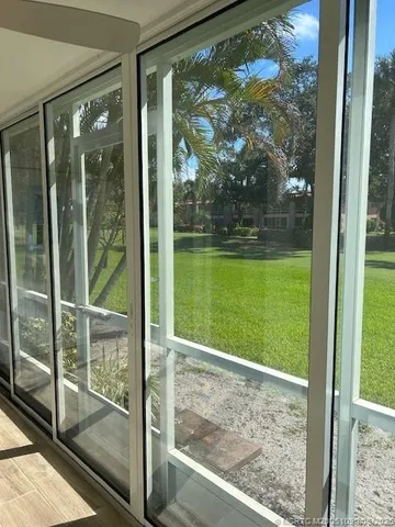 a view of a glass door
