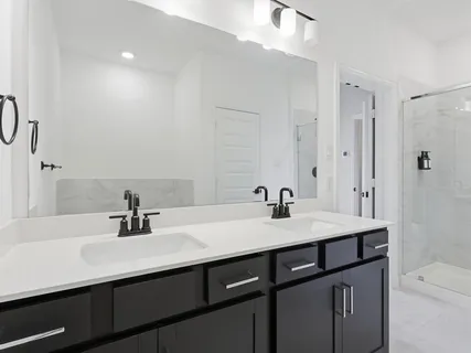 a bathroom with a sink a toilet a shower and a mirror