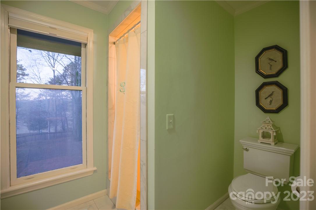 205 Hooper Creek Road Tryon, NC 28782 - Photo 35 of 45 a bathroom with a toilet and a shower curtain