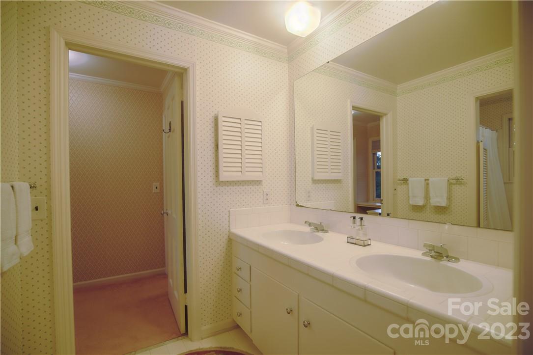 205 Hooper Creek Road Tryon, NC 28782 - Photo 37 of 45 a bathroom with a double vanity sink and a mirror