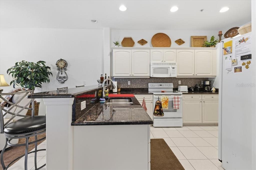 102 Natures Way, Unit 2101 Rotonda West, FL 33947 - Photo 12 of 49 a kitchen with stainless steel appliances granite countertop a stove a sink and a microwave