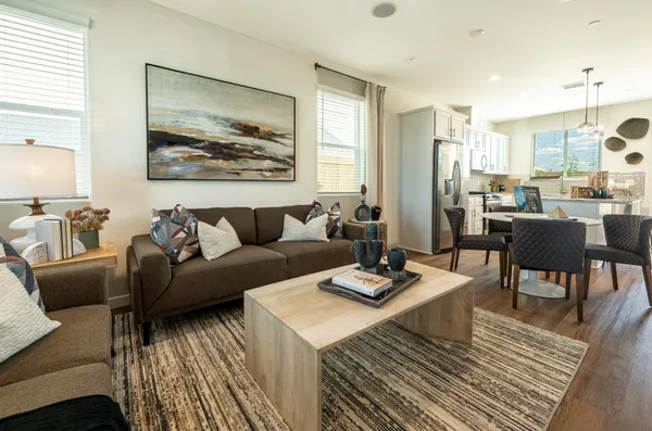 a living room with furniture and a rug