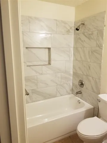 a bath room with a toilet and a bath tub