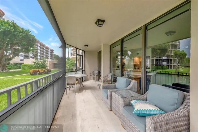 a lobby with furniture and garden