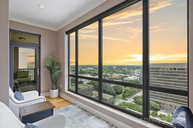 a living room with a large window