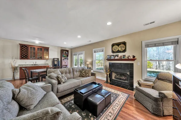 a living room with furniture and a couch