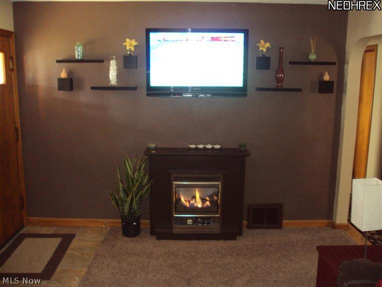4623 7th Street Northwest Canton, OH 44708 - Photo 3 of 10 Living Room with zero clearance gas Fireplace and flat screen TV.