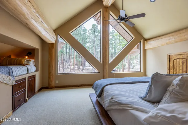 a view of a city with lush green forest