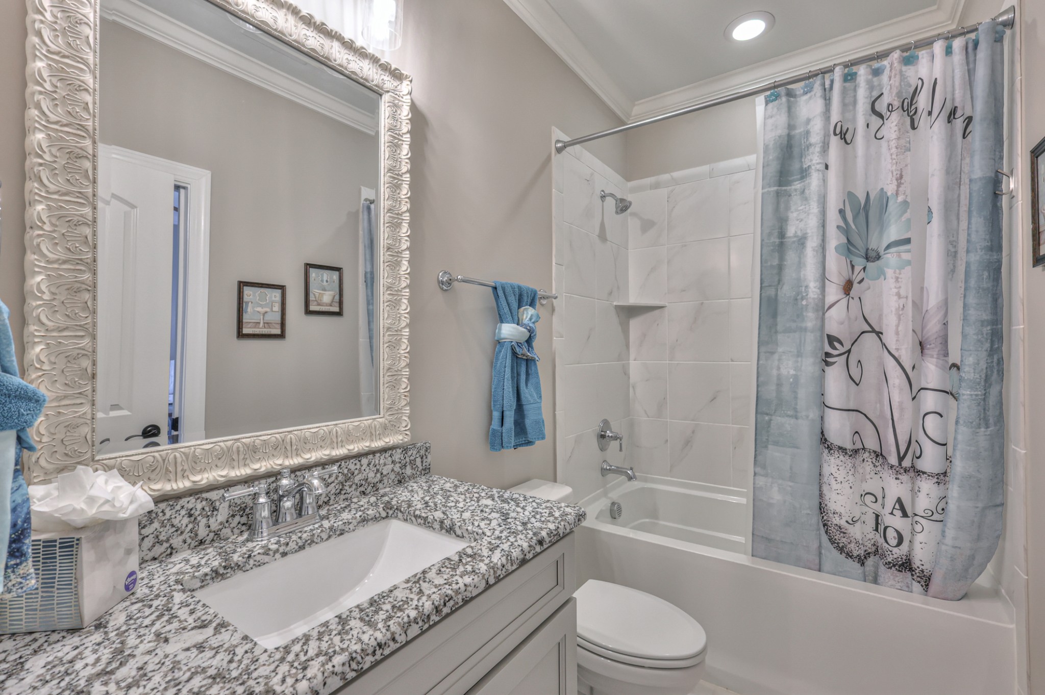 8019 Burning Tree Farms Road Arrington, TN 37014 - Photo 30 of 47 a bathroom with a granite countertop sink toilet bathtub and shower